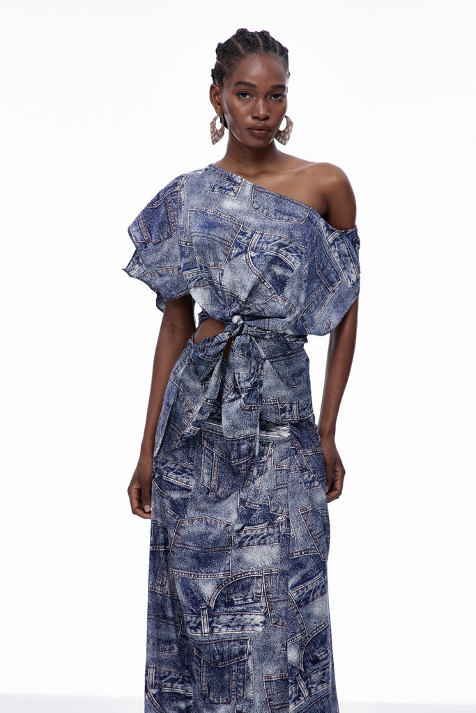 Stylish beautiful dress | Carey Print One Shouder Tie Up Skirt Set - Ideal for special occasions