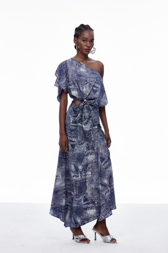 Carey Print One Shouder Tie Up Skirt Set - Stylish beautiful dress for special occasions | Buy Online