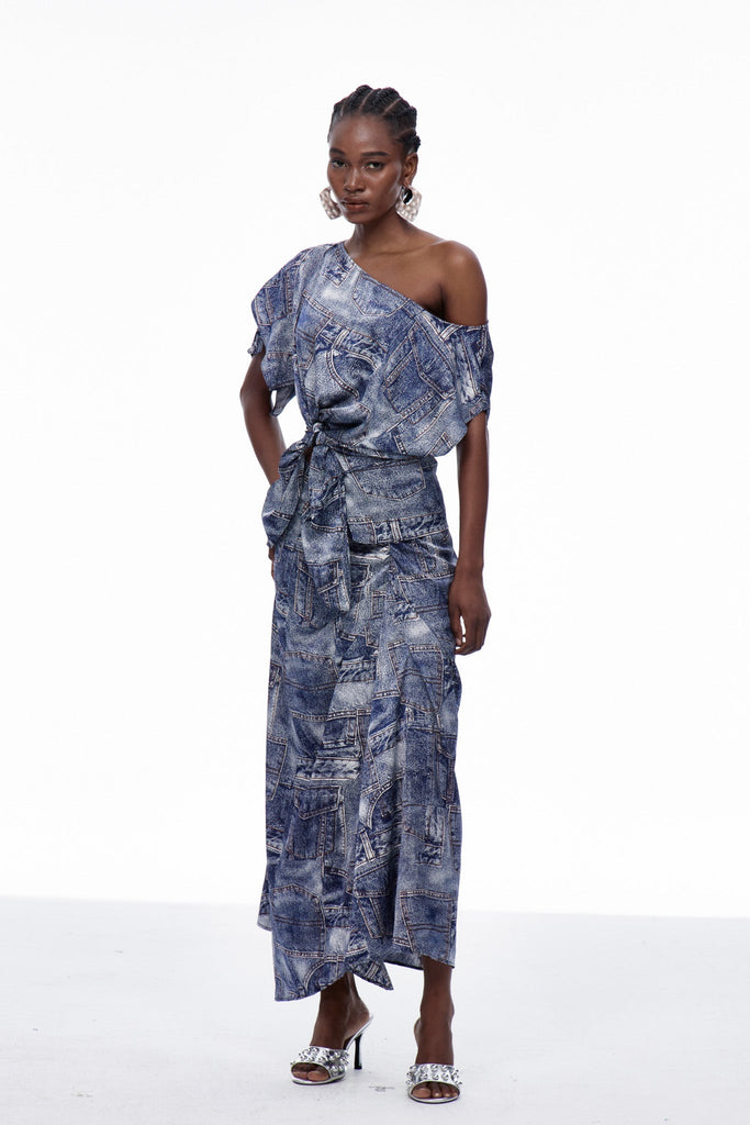 Shop  beautiful dress - Perfect for special occasions | Carey Print One Shouder Tie Up Skirt Set