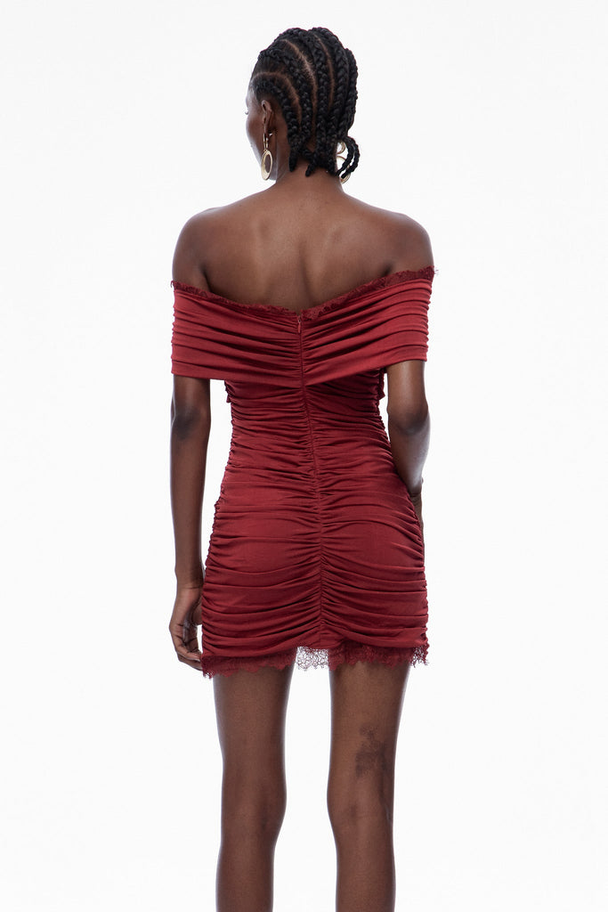 Carine Lace Ruch Off Shoulder Mini Dress - Stylish beautiful dress for special occasions | Buy Online