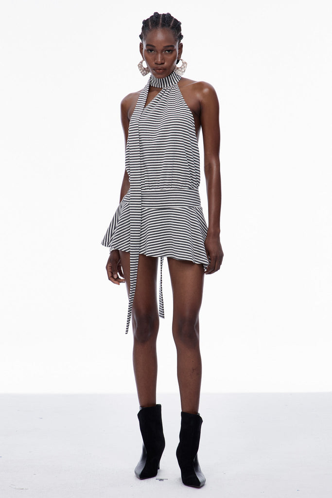 Caris Stripe Ruffle Mini Dress - Stylish beautiful dress for special occasions | Buy Online