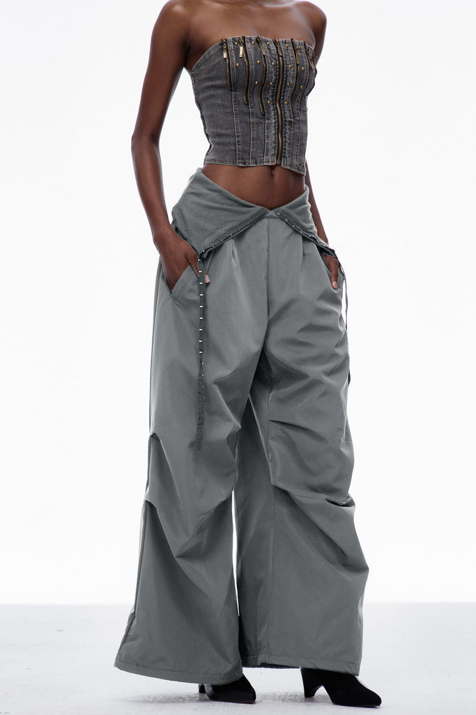 Stylish beautiful dress | Carissa Lapel Wide Pants In Grey - Ideal for special occasions