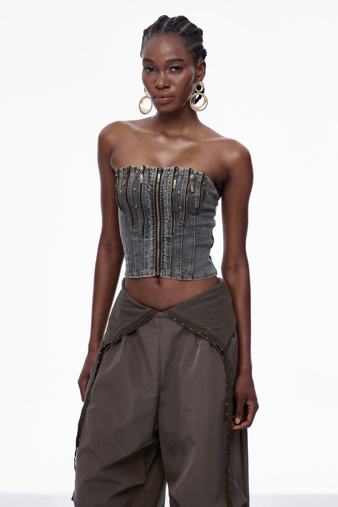 Shop  beautiful dress - Perfect for special occasions | Carita Deconstruct Zipper Denim Top