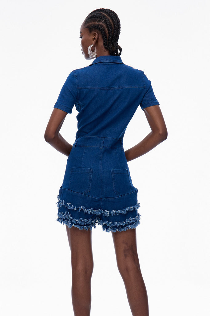 Shop  beautiful dress - Perfect for special occasions | Carla Bodycon Fringe Denim Jumpsuit