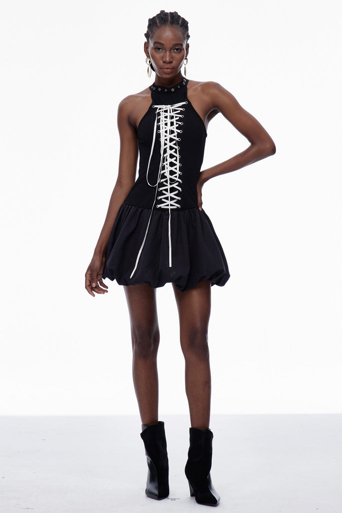 Carlisle Lace Up Puffy Mini Dress - Stylish beautiful dress for special occasions | Buy Online