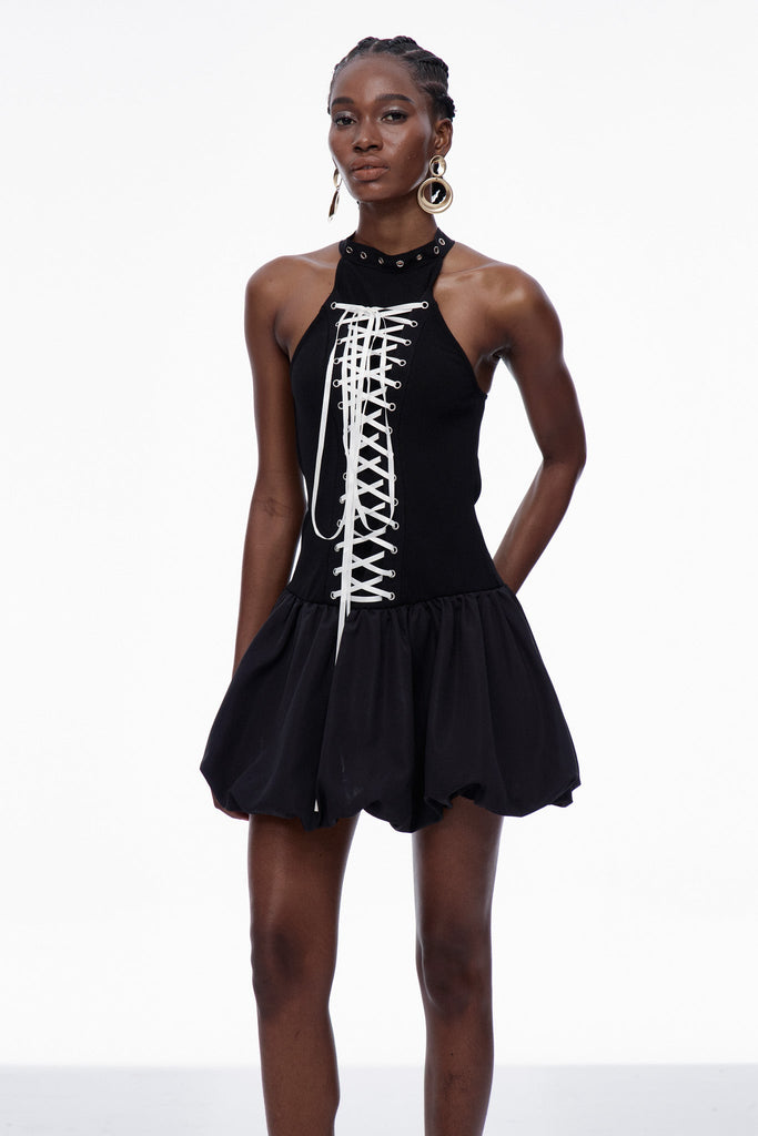 Stylish beautiful dress | Carlisle Lace Up Puffy Mini Dress - Ideal for special occasions