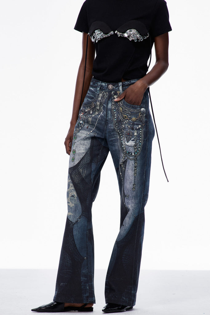 Stylish beautiful dress | Carlitos Lace Chain Print Jeans - Ideal for special occasions