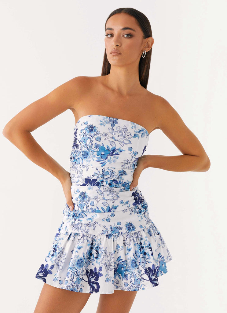 Carmel Mini Dress - Serene Sky Floral - Stylish beautiful dress for special occasions | Buy Online