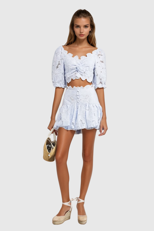 Carmela Embroidered Cutout Skirt Set