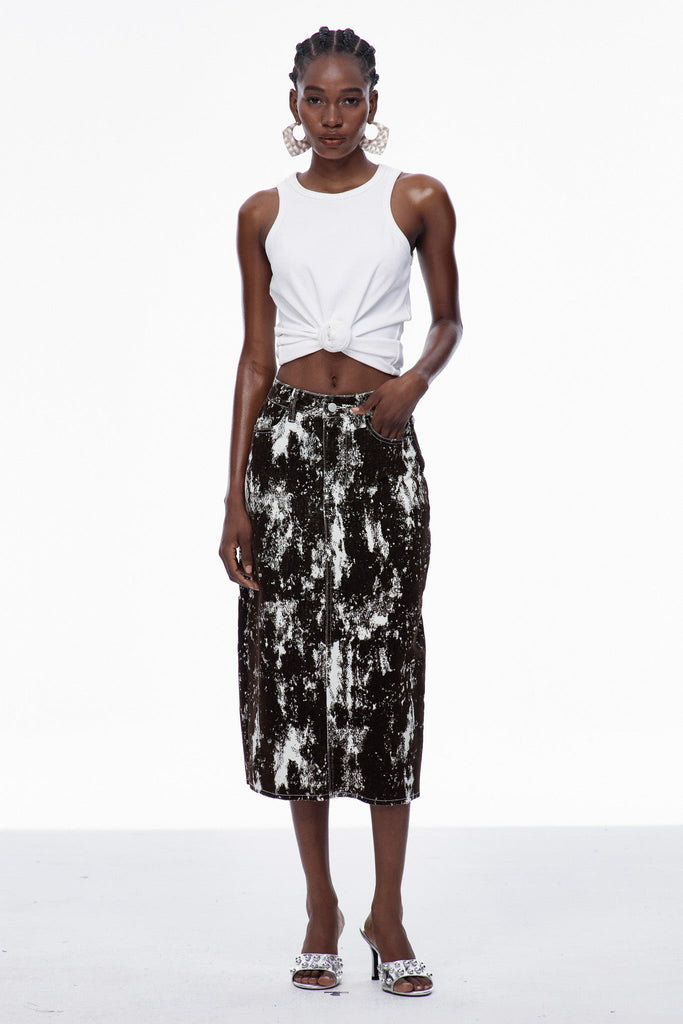 Stylish beautiful maxi | Carmelina Print Denim Maxi Skirt - Ideal for special occasions