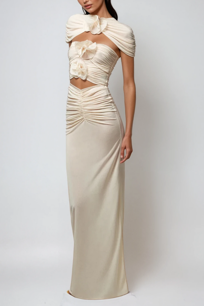 Carmelo Flower Ruch Cutout Skirt Set - Stylish beautiful dress for special occasions | Buy Online