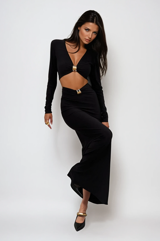 Carmen Cutout Long Sleeve Maxi Dress - Stylish beautiful dress for special occasions | Buy Online