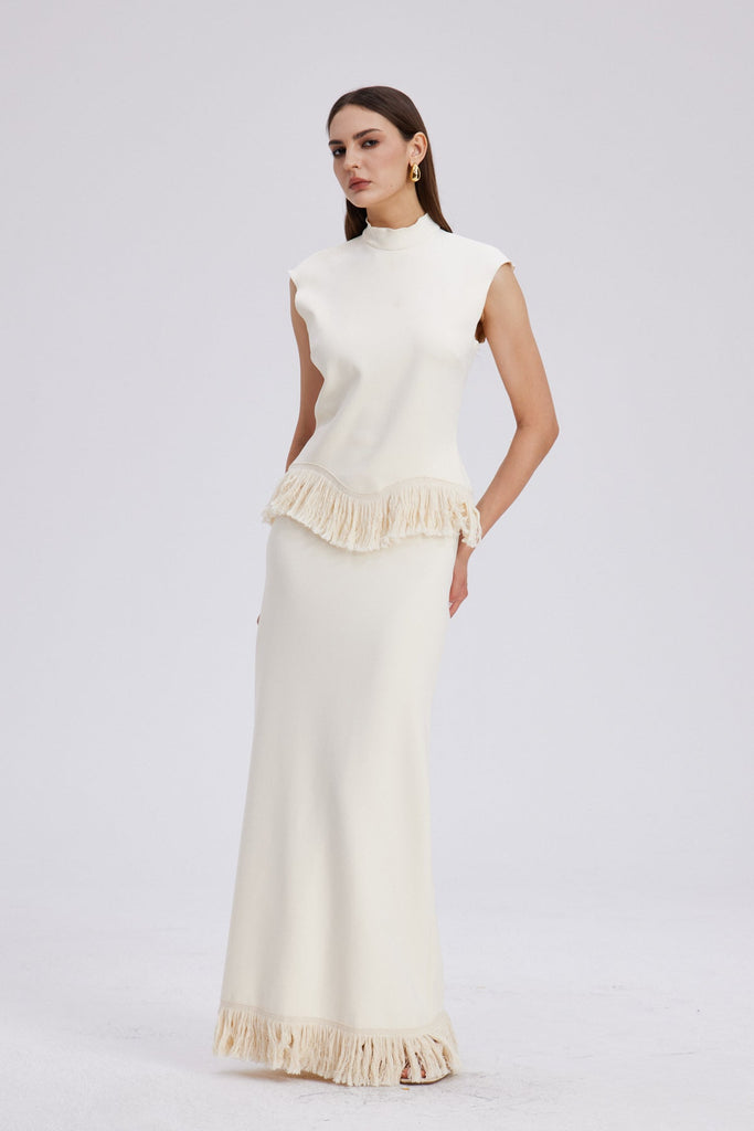 Stylish beautiful dress | Carminho Fringe Knit Skirt Set - Ideal for special occasions