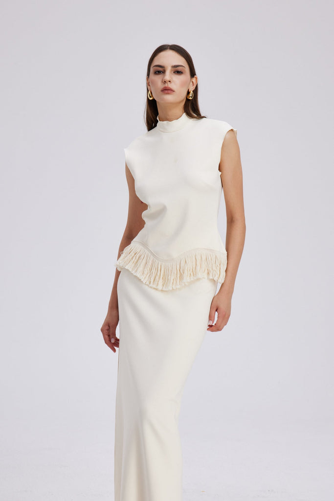 Stylish beautiful dress | Carminho Fringe Knit Skirt Set - Ideal for special occasions