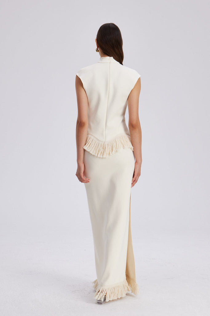 Carminho Fringe Knit Skirt Set - Stylish beautiful dress for special occasions | Buy Online