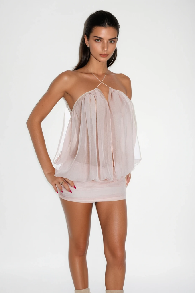 Stylish beautiful dress | Carola Mesh Ruch Plunge Mini Dress - Ideal for special occasions