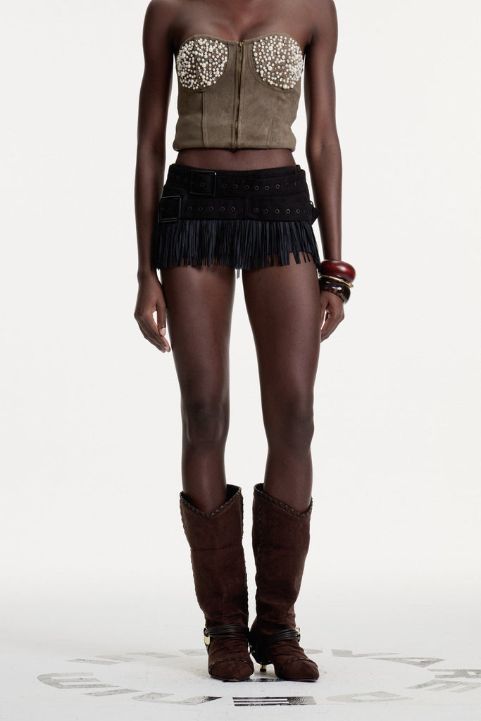 Shop  beautiful mini - Perfect for special occasions | Carolien Fringe Buckle Mini Skirt