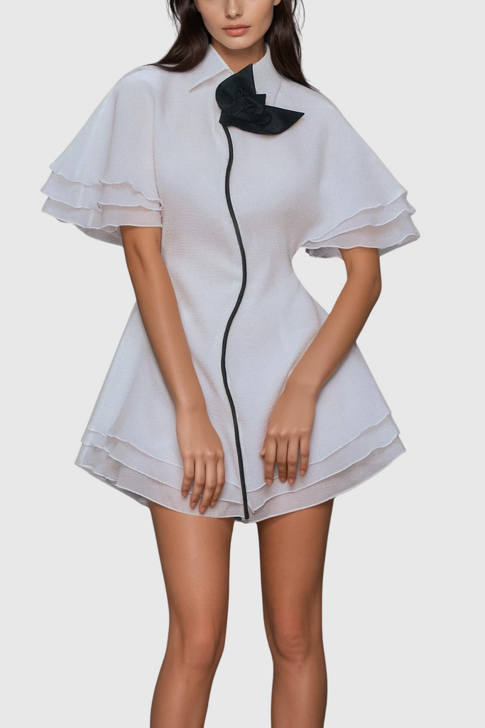 Shop  white dress - Perfect for special occasions | Carolus Lapel Ruffle Mini Dress In White
