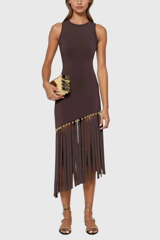 Carreen Fringe Sleeveless Midi Dress - Stylish beautiful dress for special occasions | Buy Online