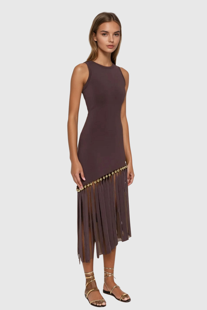 Shop  beautiful dress - Perfect for special occasions | Carreen Fringe Sleeveless Midi Dress