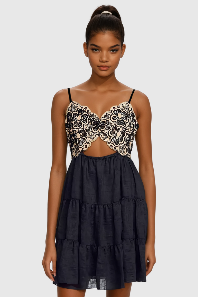 Stylish red dress | Carroll Spaghetti Embroidered Print Mini Dress - Ideal for special occasions