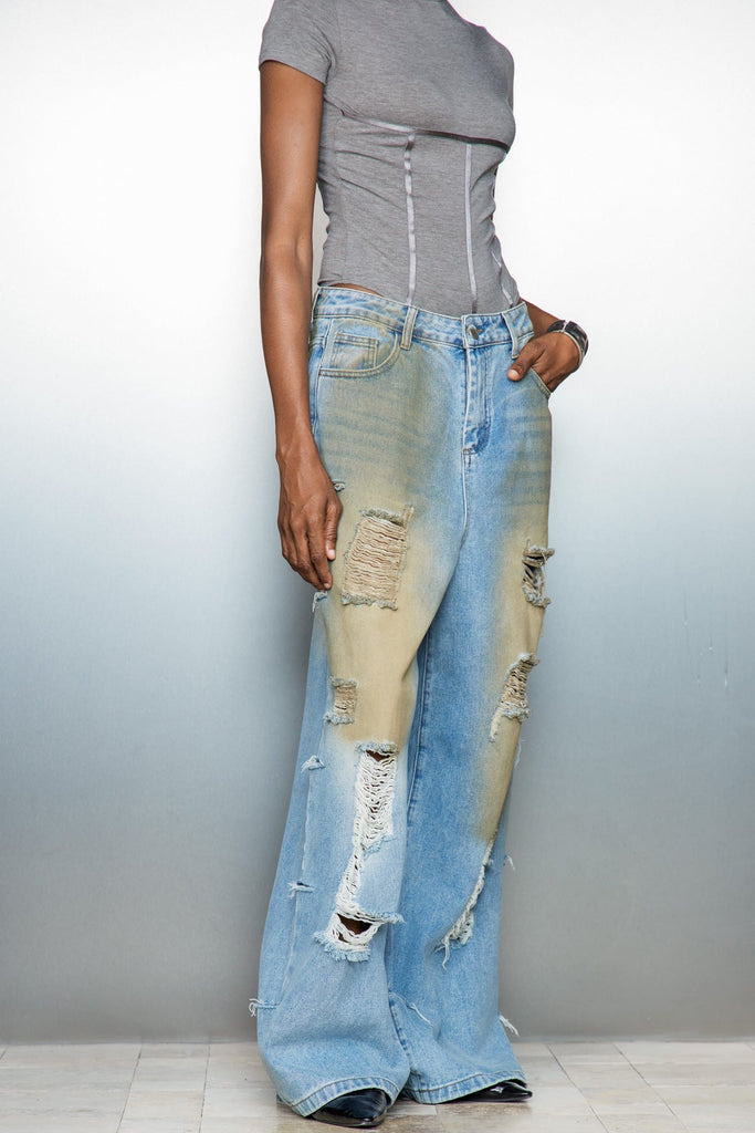 Stylish beautiful dress | Cary Hayley Torn Wide Leg Jeans - Ideal for special occasions
