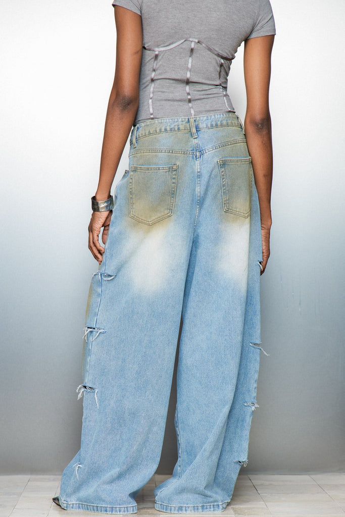 Cary Hayley Torn Wide Leg Jeans - Stylish beautiful dress for special occasions | Buy Online
