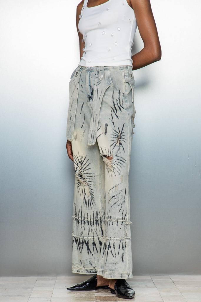 Caryn Graffiti Wide Jeans - Stylish beautiful dress for special occasions | Buy Online