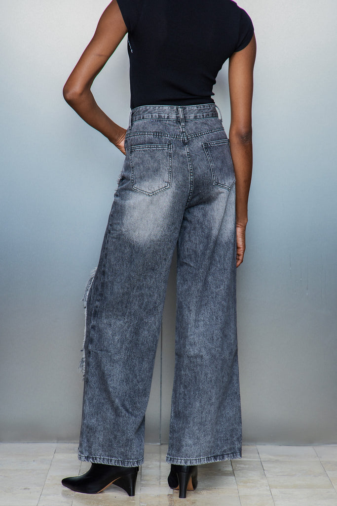 Cas Cutout Deconstruct Fringe Jeans In Black - Stylish black dress for special occasions | Buy Online