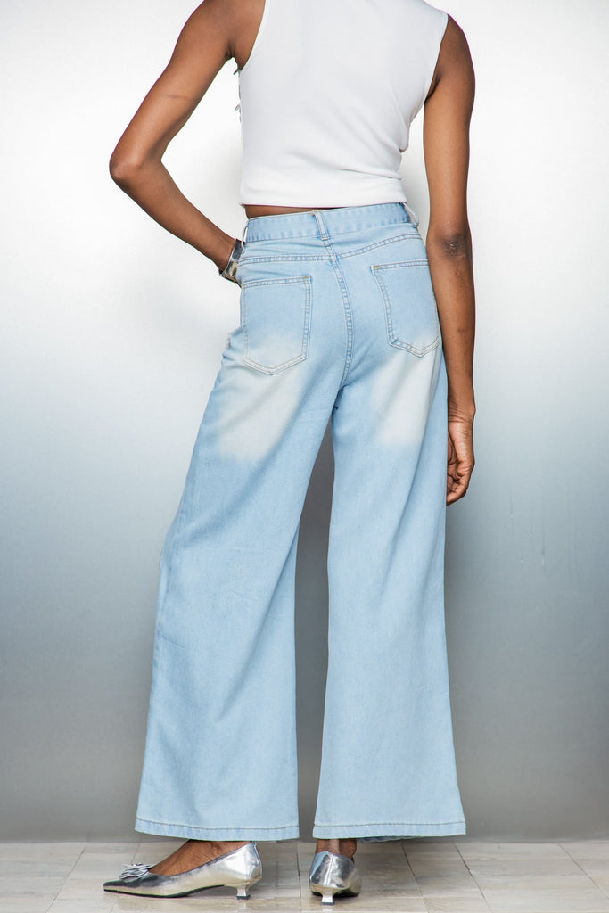 Cas Cutout Deconstruct Fringe Jeans In Blue - Stylish blue dress for special occasions | Buy Online