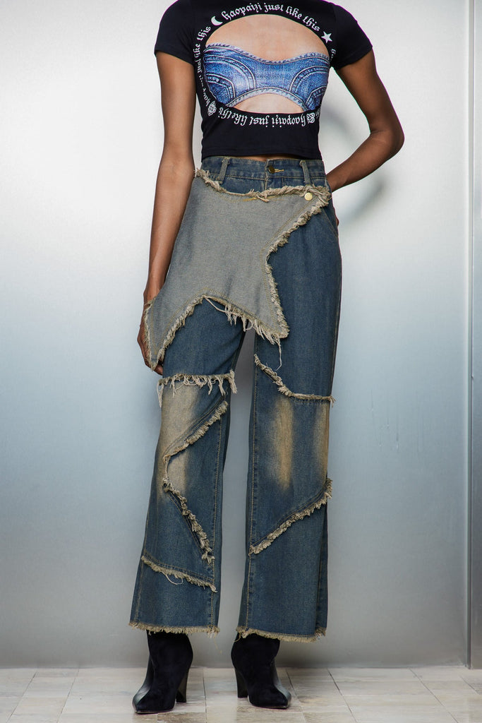 Stylish beautiful dress | Caspar Star Fringe Straight Jeans - Ideal for special occasions