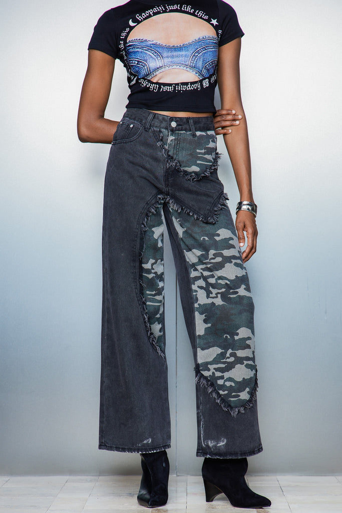 Shop  beautiful dress - Perfect for special occasions | Casper Camouflage Print Asymmetric Jeans