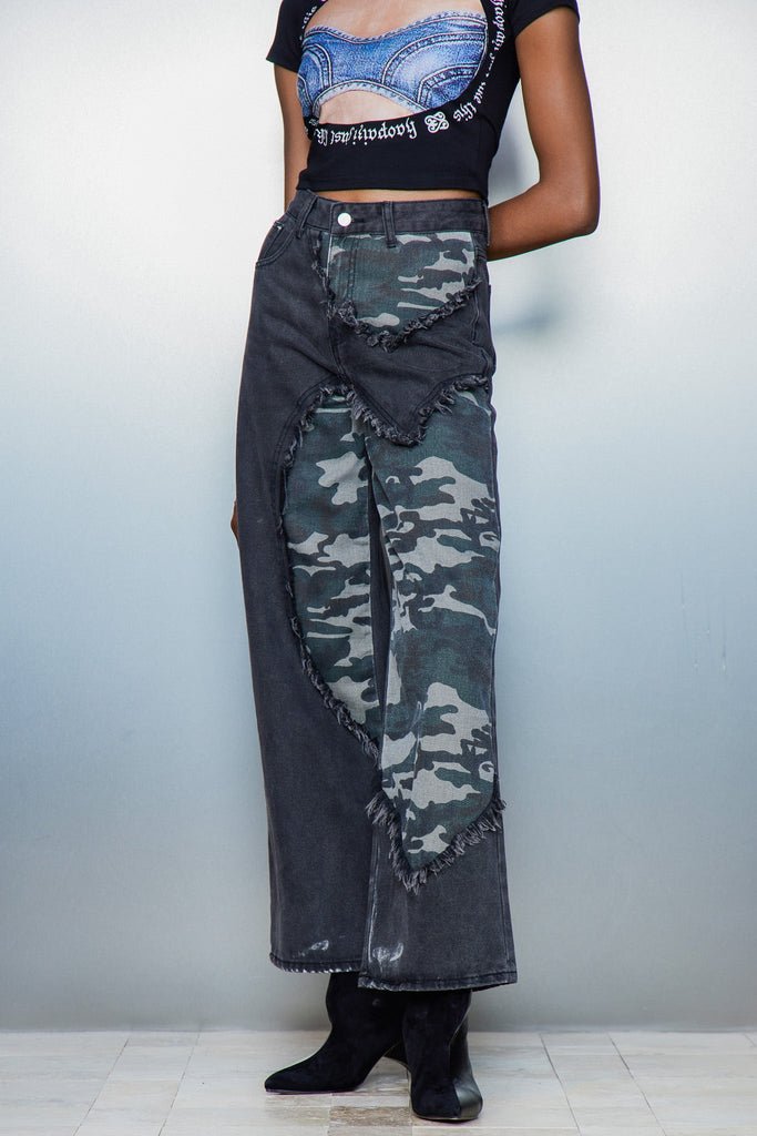 Stylish beautiful dress | Casper Camouflage Print Asymmetric Jeans - Ideal for special occasions