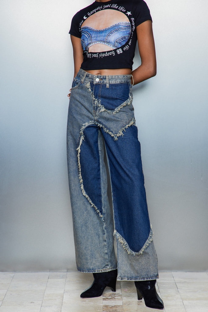 Stylish beautiful dress | Caspian Deconstruct Asymmetric Jeans - Ideal for special occasions