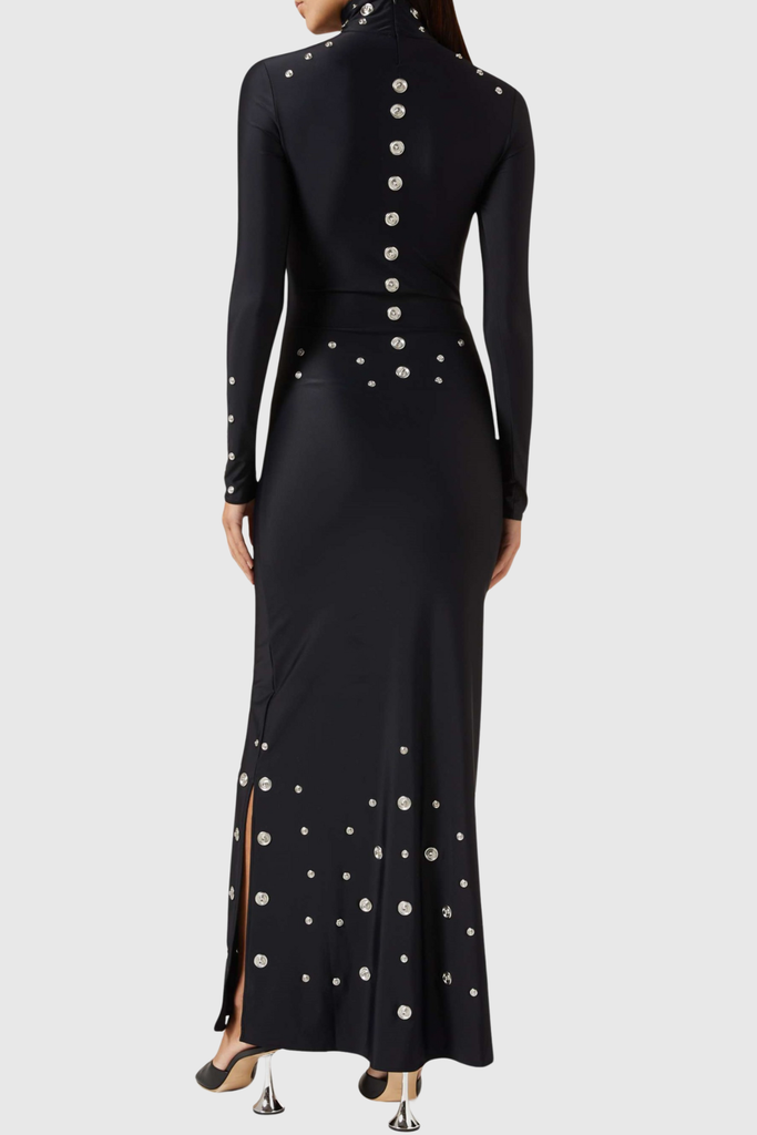 Robin Snap Embellished Maxi Dress - Black - Stylish black dress for special occasions | Buy Online