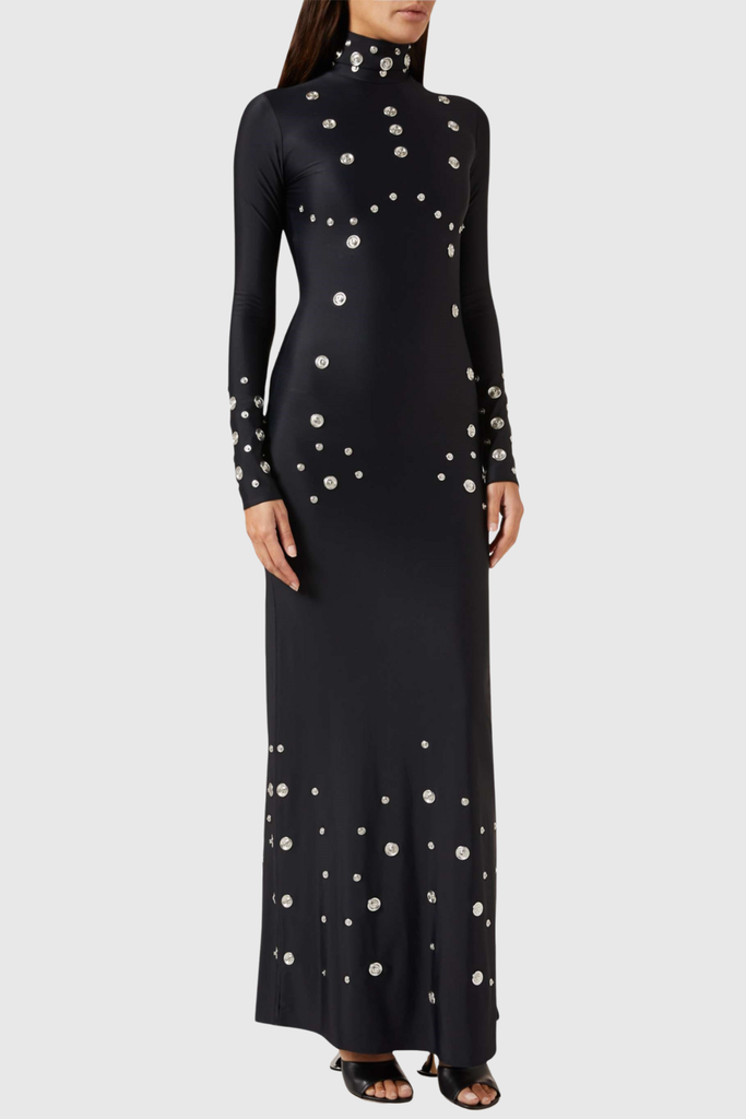 Stylish black dress | Robin Snap Embellished Maxi Dress - Black - Ideal for special occasions
