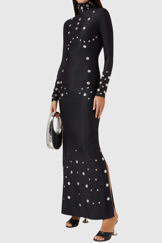 Shop  black dress - Perfect for special occasions | Robin Snap Embellished Maxi Dress - Black