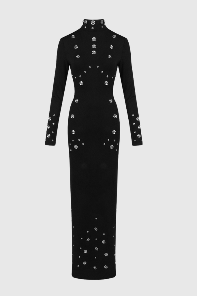 Shop  black dress - Perfect for special occasions | Robin Snap Embellished Maxi Dress - Black