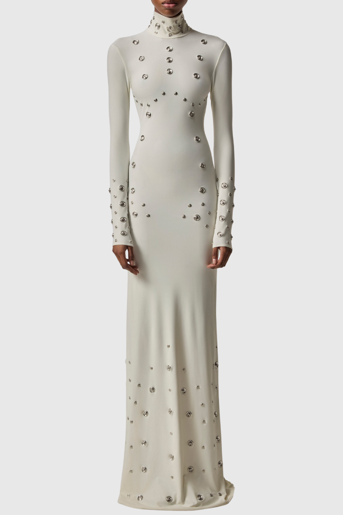Robin Snap Embellished Maxi Dress - White - Stylish white dress for special occasions | Buy Online