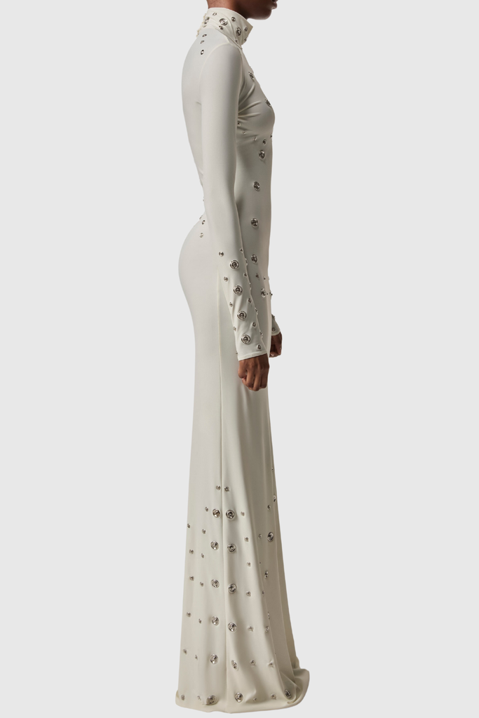 Shop  white dress - Perfect for special occasions | Robin Snap Embellished Maxi Dress - White