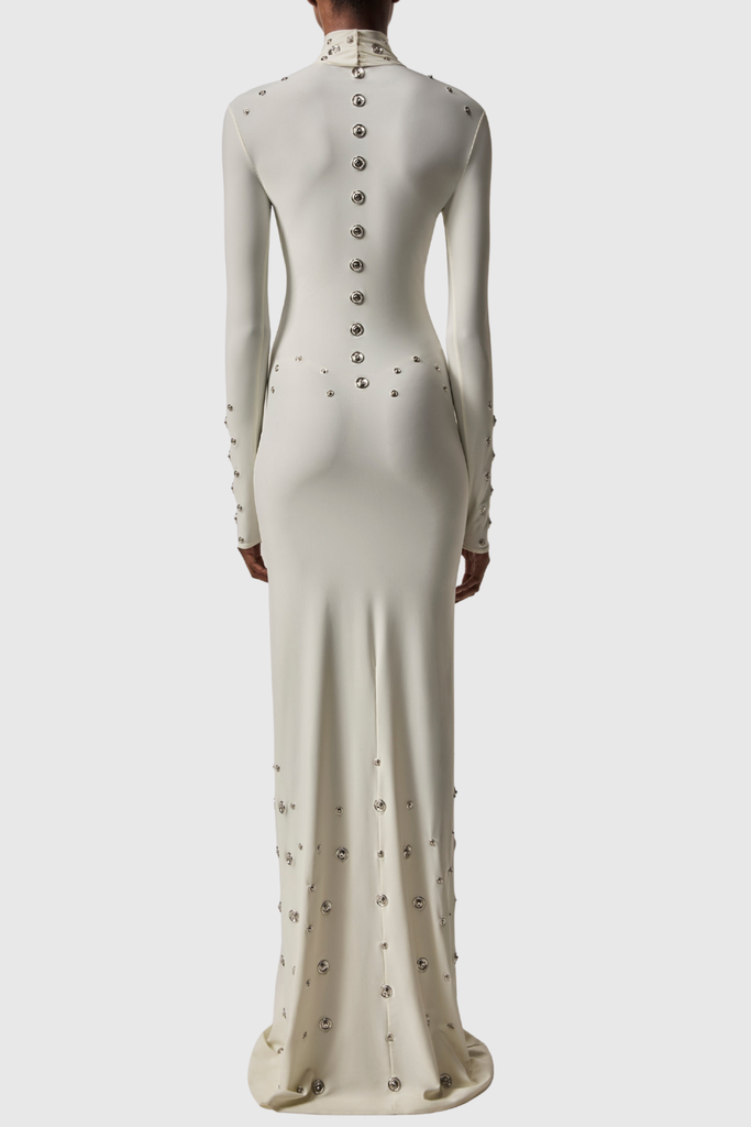 Stylish white dress | Robin Snap Embellished Maxi Dress - White - Ideal for special occasions