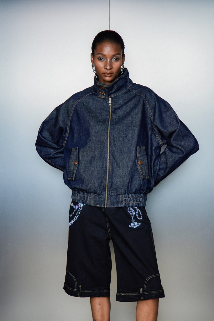 Stylish beautiful dress | Cassarah Stand Collar Denim Jacket - Ideal for special occasions