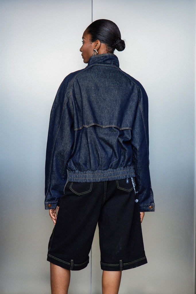 Cassarah Stand Collar Denim Jacket - Stylish beautiful dress for special occasions | Buy Online