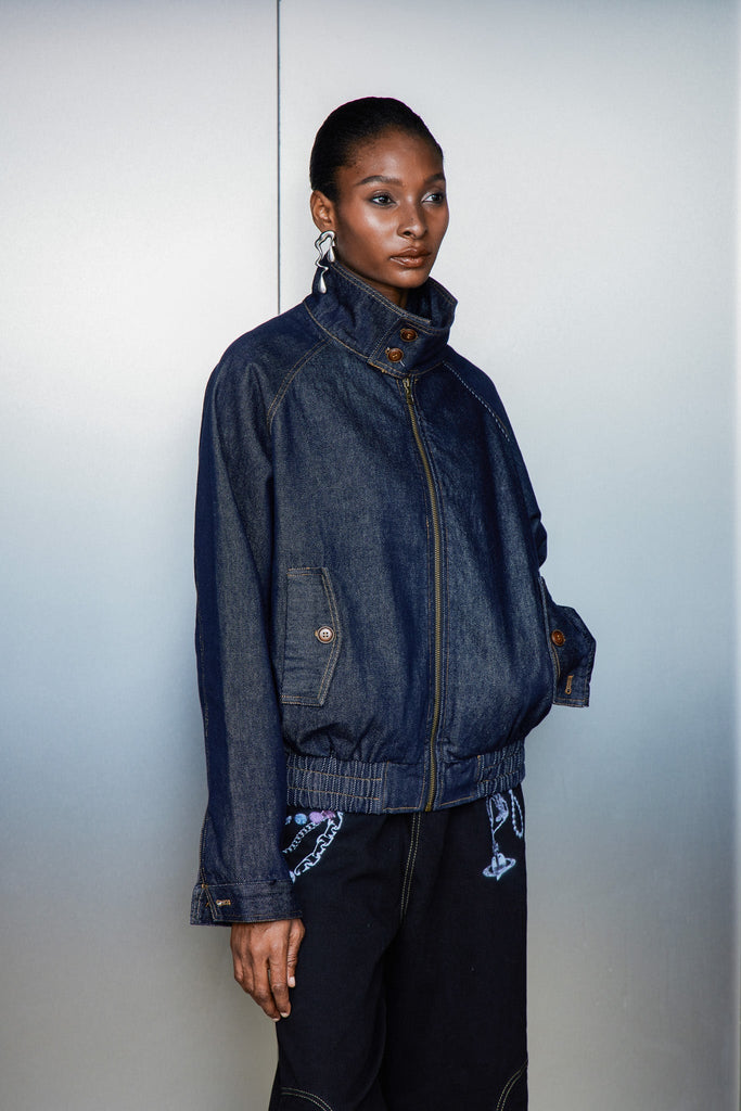 Stylish beautiful dress | Cassarah Stand Collar Denim Jacket - Ideal for special occasions