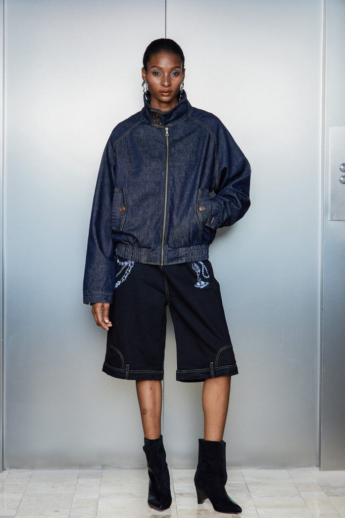 Cassarah Stand Collar Denim Jacket - Stylish beautiful dress for special occasions | Buy Online