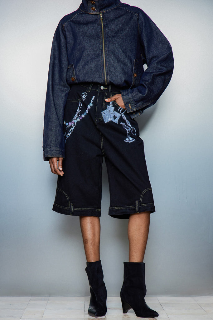 Shop  black midi - Perfect for special occasions | Cassia Chain Print Midi Jeans In Black