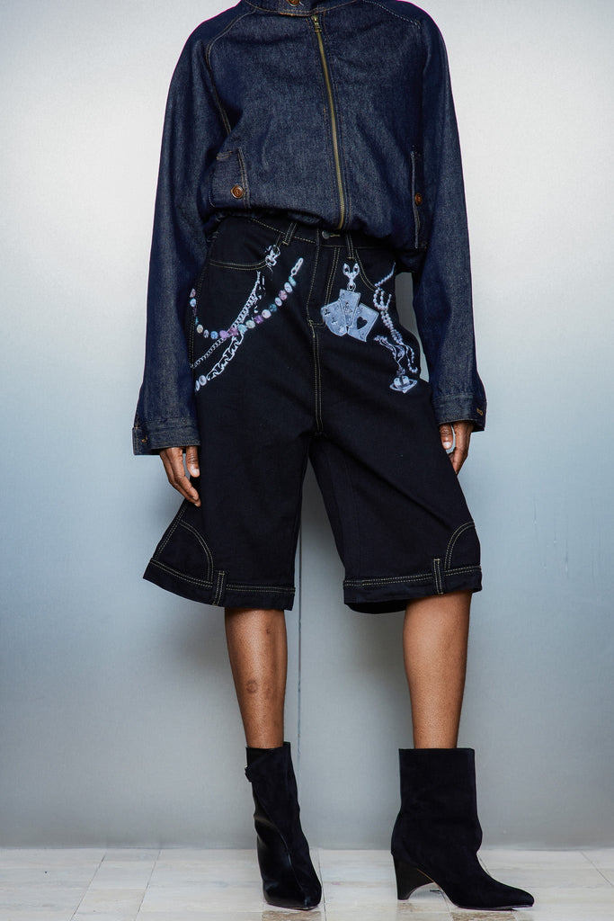 Shop  black midi - Perfect for special occasions | Cassia Chain Print Midi Jeans In Black