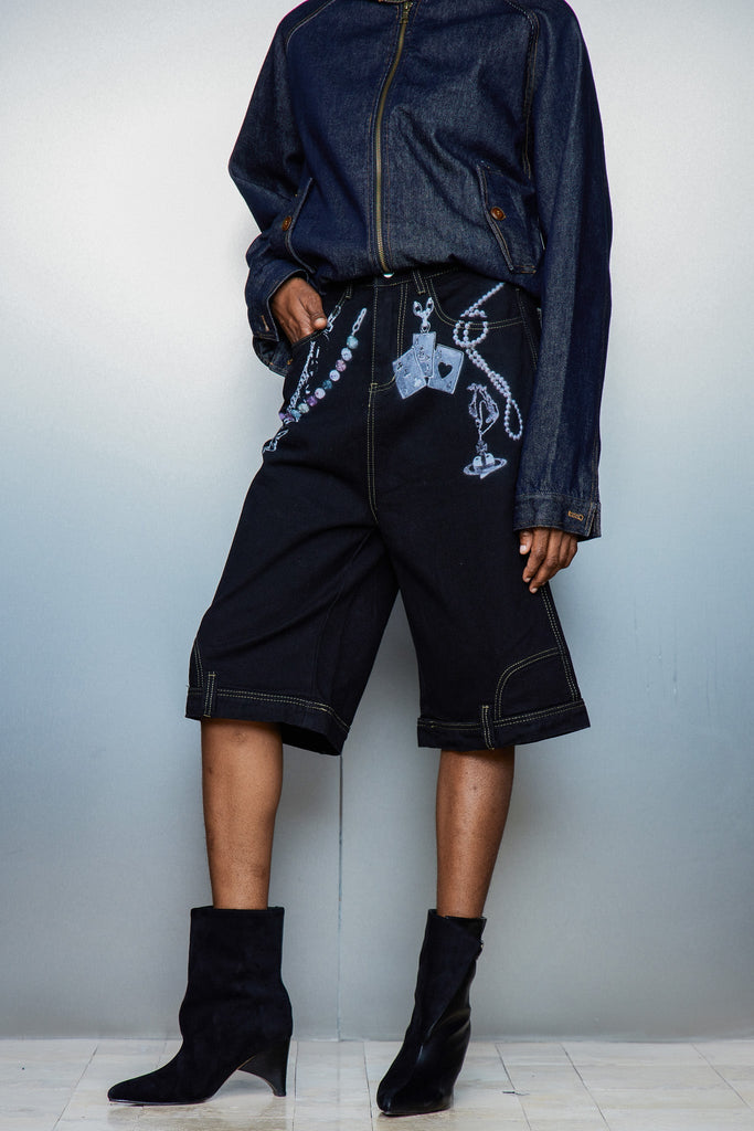 Cassia Chain Print Midi Jeans In Black - Stylish black midi for special occasions | Buy Online