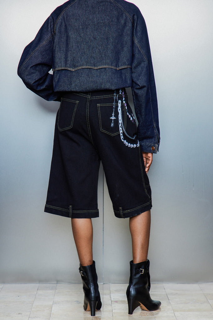 Shop  black midi - Perfect for special occasions | Cassia Chain Print Midi Jeans In Black