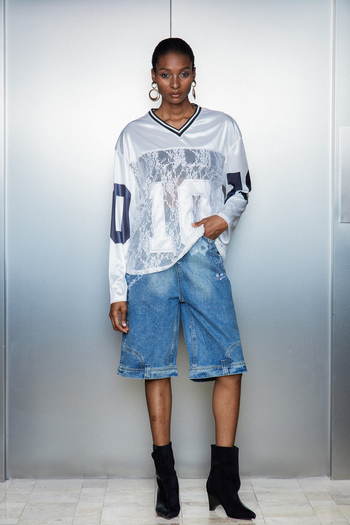 Shop  blue midi - Perfect for special occasions | Cassia Chain Print Midi Jeans In Blue